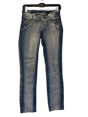 LA Bonita Rhinestone & Stud Embellished Stonewash Jeans Size 7